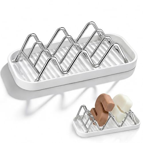 Tupenofif Porte-Savon en Acier Inoxydable avec Plateau égouttoir Amovible, Porte-Savon à 2 Niveaux pour Salle de Bain et Cuisine, Support antidérapant et utilisable des Deux côtés, 14 x 6,5 x 4,5 cm