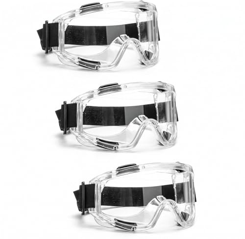 Dexpally 3 Pack Anti-Fog Safety Goggles, Anti-Scratch Clear Safety Glasses, Safety Goggles Over Glasses, Eye Protection Goggles for DIY Work, Sanding, Dust, Woodworking, Construction