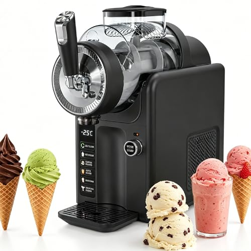Professionell Slushmaskin, 5-i-1 Mjukglassmaskin med 185W Kompressor, 5 Förinställda Lägen för Slushies, Realtids-Temperaturdisplay, Justerbar Textur – för Hemmet, Fester, Café Black