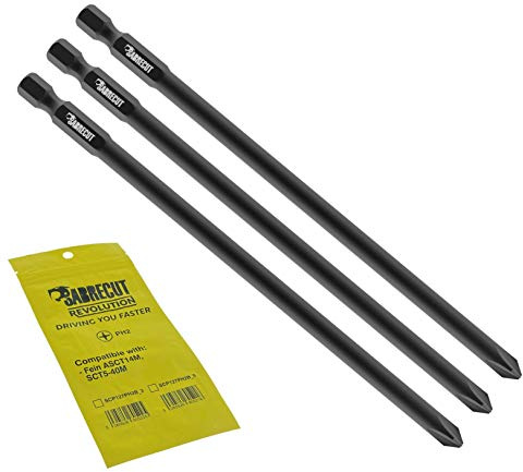 SabreCut 3pcs SC127PH2B_3 127mm PH2 Puntas autofeed yeso | Compatible con Fein (Non-StarLock), Phillips No.2 un extremo, punta forjada mejora resistencia impacto