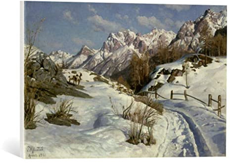 kunst für alle Leinwandbild: Peder Mörk Mönsted Winter im Engadin - hochwertiger Druck, Leinwand auf Keilrahmen, Bild fertig zum Aufhängen, 65x40 cm