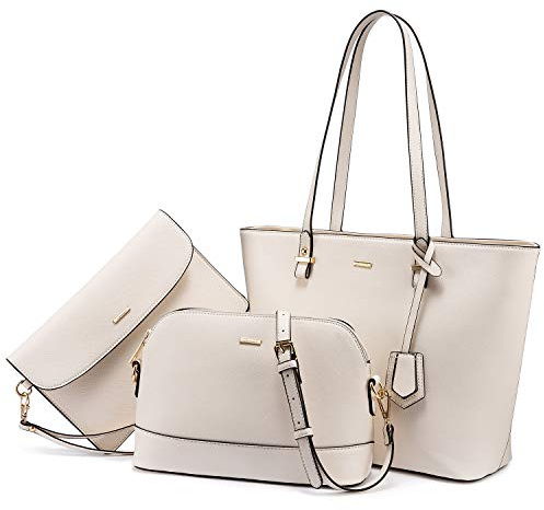 LOVEVOOK Handtasche Damen Schultertasche Shopper Tasche Tragetasche Damen Groß Designer Elegant Ümhängetasche Henkeltasche Set 3-teiliges Set - Beige