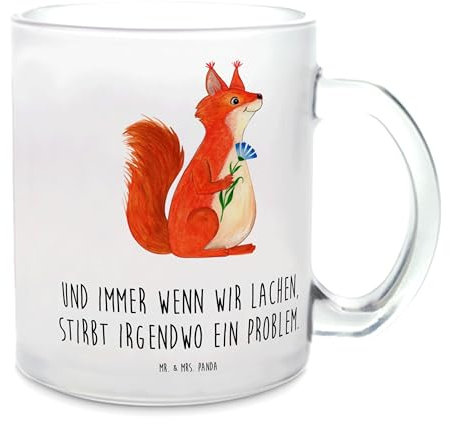 Mr. & Mrs. Panda Teetasse Eichhörnchen Blume - Geschenk, Tiermotive, Tiere, Motivation Bilder, lustige Sprüche, Spruch Deko, Teebecher, Teeglas,