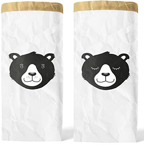 Lifestyle Lover Lot de 2 sacs en papier kraft ronds - Marron et blanc (Monsieur & Frau ours)