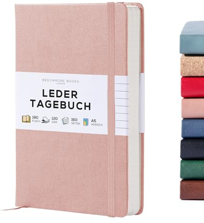 Linjerad anteckningsbok – Premium A5 dagbok från Beechmore Books | Klassisk 21,4 x 14,5 cm hårt omslag av veganläder, tjockt 120 gsm gräddfärgat papper | Presentask |