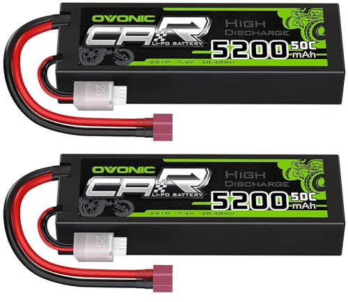 OVONIC 2s Lipo Akku 7,4V 5200mAh Lipo 50C mit Deans Stecker Hardcase (2PCS) | für 1/8 und 1/10 RC Auto Evader Truck Truggy BX Quadcopter Hubschrauber LKW Boot Flugzeug