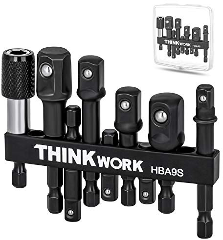 THINKWORK Impact Socket Adapter Set, 1/4 3/8 1/2 Drill Socket Adapter Set with 1/4 Hex Shank for Impact Power Driver, Cordless Drill & Screwdriver