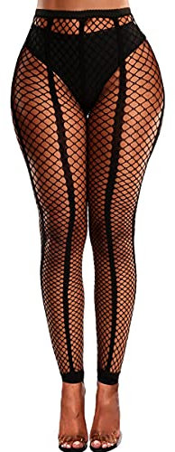 Buitifo Damen Sexy Strumpfhosen Fischernetz Eröffnung Leggings Streifen Pantihose Dessous Hosen(Schwarz T1,Einheitsgröße)