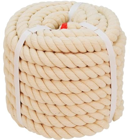 Tvinnat bomullsrep (2,54 cm x 15,24 m) naturligt tjockt mjukt rep för hantverk, sport dragkrok, hängmatta, heminredning bröllopsrep