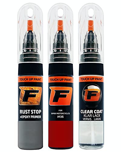 FIRANTO Lackstift Autolack Reparaturset für BMW Motorcycles M36 Racing Red - 3-in-1 Autolack Kratzer Reparaturstift 15ml Grundierung, Klarlack