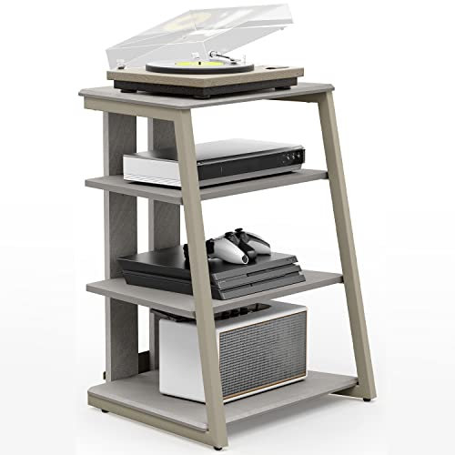 FITUEYES Design HiFi Rack aus Holz & Stahl, HiFi Regal mit verstellbaren Ablagen & Kabelmanagement, TV Rack für DVD-Player & Stereoanlagen & Spielkonsolen, 61 x 52 x 78 cm