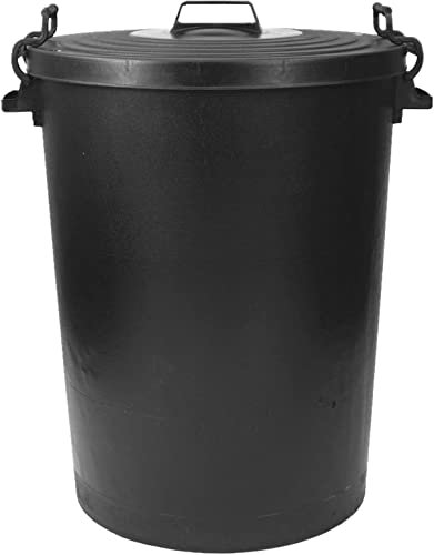 HomeXpress 110L Extra Large Black Plastic Dustbin with Clip On Locking Lid Heavy Duty Garden Storage Unit Bin - for Rubbish Waste Animal Feed etc. (110 Litre)
