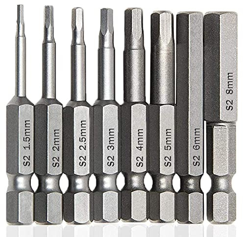 Treki Juego de 8 Puntas de Destornillador Hexagonales de 1/4 Punta de Destornillador Hexagonal Puntas Destornilladors Allen 50mm H1.5-H8 Magnético Punta Destornillado r Electrico