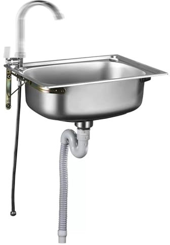 Spülbecken Edelstahl Küche, Spüle Küche mit Hahnloch, Einbauspüle, Wandmontage Ausgussbecken inkl. Ablaufgarnitur und Siphon (Farbe : A)