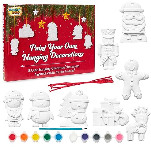 KreativeKraft Weihnachtsdeko Bastelset Kinder, Gips Figuren zum Bemalen, DIY Bastelsets für Kinder (8er-Set)