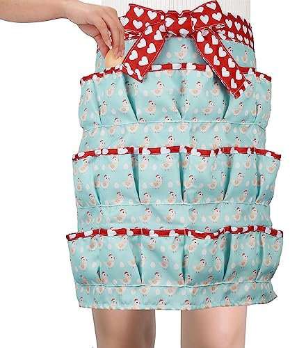 Harfesto Eierschürze für frische Eier, 18 tiefe Taschen, Eiersammelschürze für Frauen, Eiersammelschürze für Huhn, Ente, Gans, Wachteleier, Erwachsene, Blau und Rot, 18 Pockets
