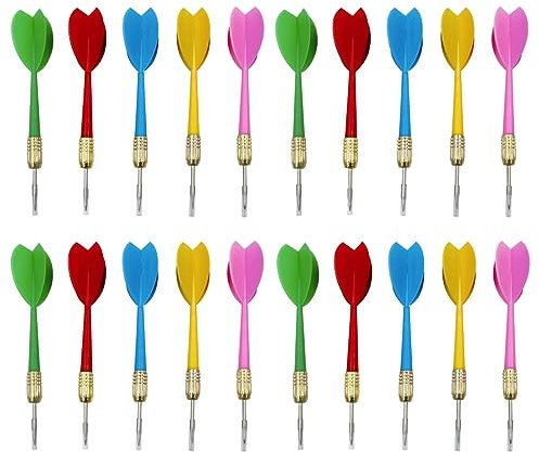 XPEX 20 Stück Dartpfeile, Dartpfeile Set mit Metallspitze, Dartpfeile kinder，Professional Eisen-Kupferbeschichtung Tip Dartpfeile, Nadelspitze Darts, Barrel Bunte Darts-5 Farben (1)