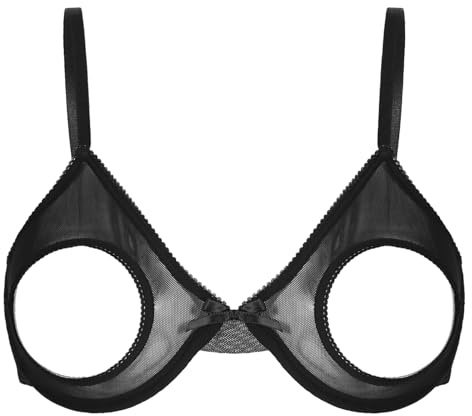 inhzoy Femme Soutien-Gorge Poitrine Ouvert Erotique Bra Bralette Redresse-Sein Lingerie de Nuit Brassière en Mesh Transparent Tops S-5XL Noir G XXL