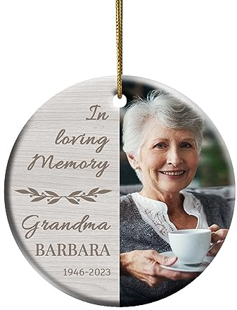 Bemaystar Personalised Photo Memorial Bauble – Ceramic Ornaments Plaque Memorial Christmas Ornament Remembrance Funeral Memorial Gifts Custom Christmas Bauble for Loss of Loved One Tree Decoration