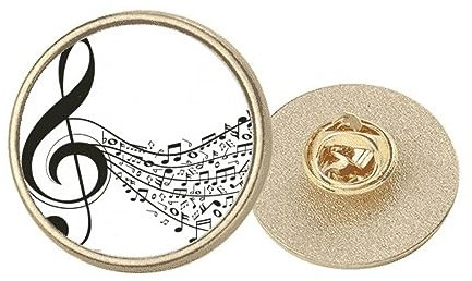 Flappg Brosche mit Notenschlüssel-Motiv, rund, Metall, goldfarben, M