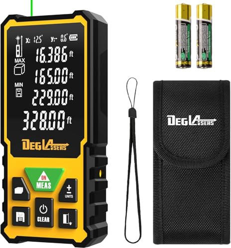 Laser Measure,DEGLASERS 328 Feet Green Laser Measurement Tool with Angle Sensor,Measure Distance, Area and Volume,Pythagorean Mode,±1/16 inch Accuracy,Ft/Ft+in/in/M Units,2.4 LCD Backlit