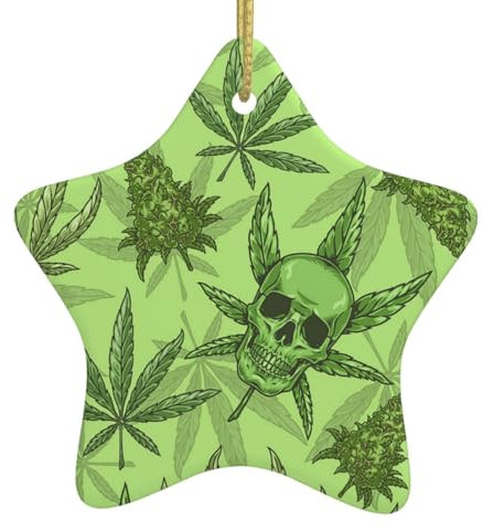 Weihnachtsbaumschmuck in Sternform, Keramik, zum Aufhängen, Motiv: Unkraut, Gras, Totenkopf, Weihnachtsschmuck für festliche Party, Neujahr