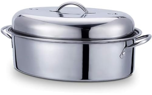 Large Fish Poacher Steamer Turkey, Duck Pot Pan Stainless Steel Oval, Thickened Compound Bottom Fast Heating Universal for Induction Cooker, Stove Multifunction Kitchen Gift