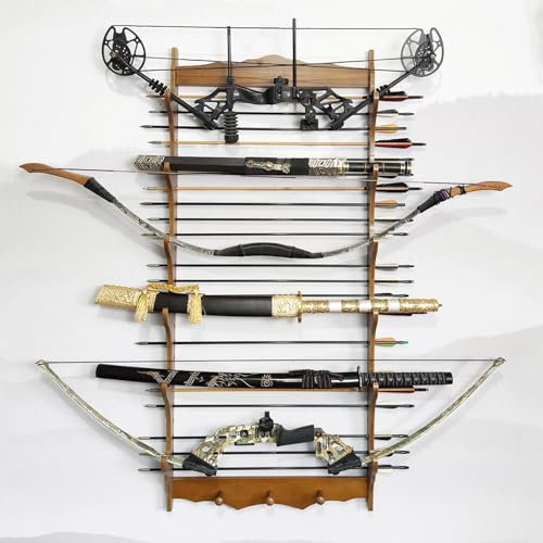 Schwerthalter, Schwert-Display, Wandhalterung, Holz, Katana-Ständer, 6-stöckiges Samurai-Präsentationsregal, Zauberstabhalter, Schwert-Wandaufhänger für Katana, Schwert, Flöte, Angelruten, Lichtschwer
