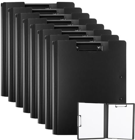 YAYODS 8 Stück Schreibbrett Klemmbrett A4 - Klemmbretter mit Doppelclip - Klemmmappe Kunststoff Clipboard A4 - Schwarz Foldover Klemmbrettmappe mit Deckel für Schule, Büro, Restaurant, Geschäft