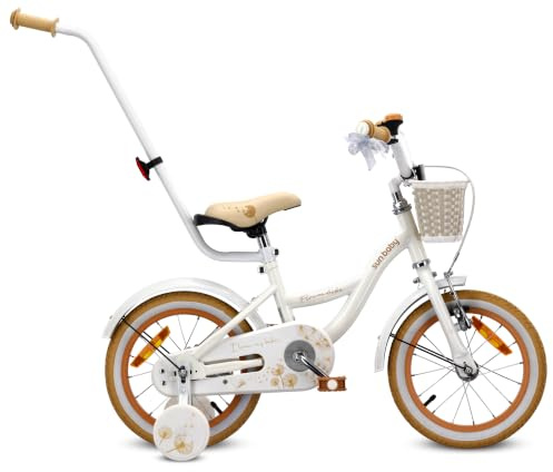 sun baby Flower Bike Girls Bike 12/14/16 Inch | Basket, bell, training wheels, removable parent push handle, coaster brake and V-brake