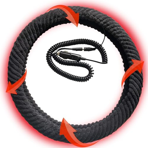 Unifizz Beheizte Lenkradabdeckung, 12 V Auto-Steckdose, universelle Passform 36,8–38,1 cm, Lenkradabdeckung mit Heizung, Premium-Schwarz