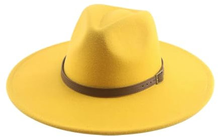SOYNIA Fedora Trilby Filzhut Hut Hüte Für Damen Herren Herren Fedoras Filzhut Große Krempe Gürtelband Lässig Solide Kappe 56–58 cm Gelb
