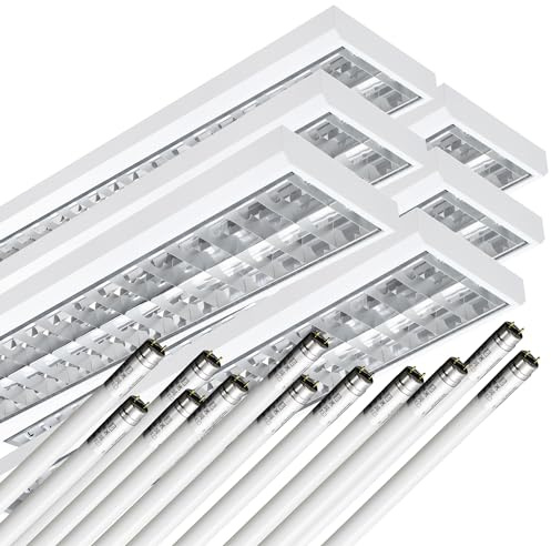 ELG Leuchten LED Rasteranbauleuchte 120cm 2-fl. 6er Set 15,6W 2500lm 6500K | 12x 15,6 Watt, 5000lm pro Leuchte, 6500K Tageslicht, 160 lm/W, Optional als Pendelleuchte
