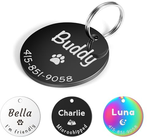 GISUREY Hundemarke mit Gravur für Hunde Katzen, Edelstahl Hundemarke Personalisiert Lasergraviert mit Süßen Symbolen, Adressanhänger Hund in 4 Größen, Ideal Namensschild für Halsband (Schwarz, XS)