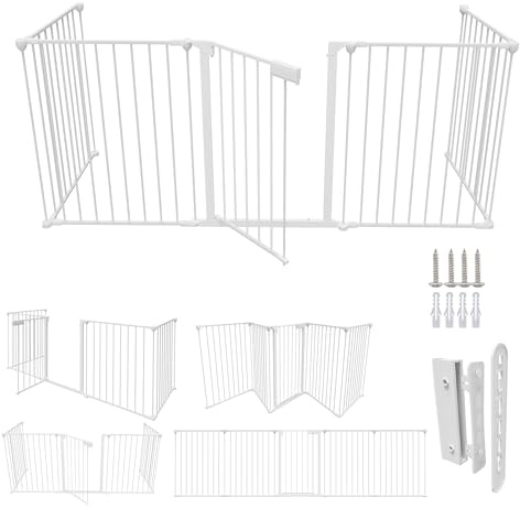 Fogmiea Kaminskyddsgaller 310 cm metall, ugnsskyddsgaller, 5 delar, avstängningsgaller med dörrlås, trappskydd för barn och husdjur, 65 x 75 cm (vit)