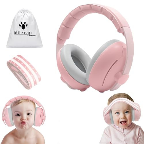 auvstar 2in1 Casque Anti bruit bebe Voyage, Casque Anti Bruit Bébés et Enfant, Réglable et Confortable Casque Anti Bruit Baby Ear Defenders & Protecteurs, Casque Protection Auditive Bebe (Rose)