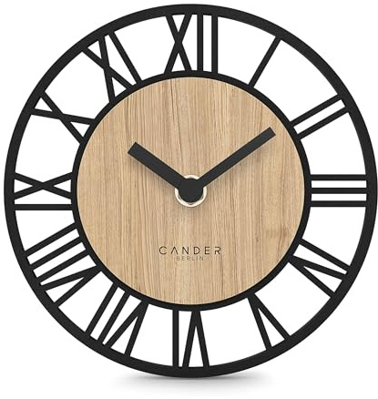 Cander Berlin MNU 2717 R Wanduhr Tischuhr lautlos 17 cm ohne Tickgeräusche analog Wohnzimmer modern Vintage Eichenfurnier Holzoptik