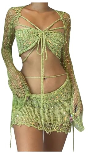 -Langarm-Strick-Crop-Top-Rock-Set, 3-teiliger Rollkragen-Ripppullover- Ballettkleid Mädchen Röcke Mit Gummizug Zweiteiliges Outfit Damen Kleid Damen Sommer Outfit Sexy (Mint Green, S)