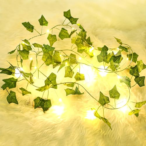 JOFONY Guirlande lumineuse à LED en forme de lierre vert intérieur - 2 m - 20 LED - Décoration de printemps - Pour festival, fête, Saint-Valentin, mariage