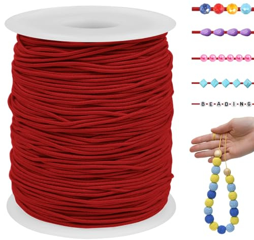 LEREATI Filo Elastico per Braccialetti Resistente 1mm x 100m Cordino Elastico Fili per Braccialetti, Cordoncino per Collane, Filo Elastico per Cucire Fai da Te Perline (Rosso)