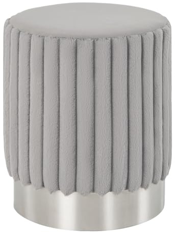 COSTWAY Velvet Round Footstool, Upholstered Tufted Ottoman Dressing Vanity Stool Seat with Metal Base, Modern Accent Makeup Stool Footrest for Bedroom and Living Room (Grey)