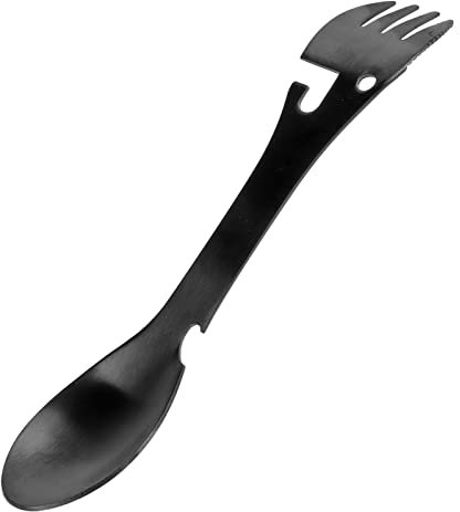 Edelstahl-Göffel, Camping-Utensil, Multifunktions-Gabel, Löffel für Outdoor-Abenteuer, Wandern, Camping und Bergsteigen, inklusive Flaschenöffner, Dosenöffner und Steak