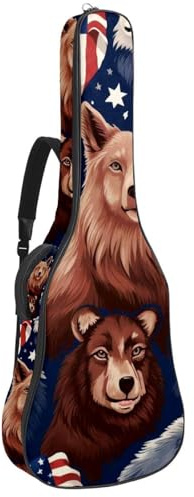 Bella custodia per chitarra acustica, impermeabile, con scomparto per accessori, strato protettivo, animali della bandiera americana, Multicolore, 42.9x16.9x4.7 in, Borsa per chitarra