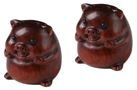 STOBAZA 2stücke Schweine-Figuren Schlüsselanhänger Aus Echtem Sandelholz Niedliches Desktop- Handgefertigter Schlüsselanhänger Mit Feiner Verarbeitung Multifunktionale Deko Für