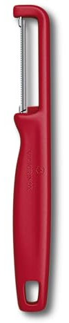 Victorinox Peeler Iota, for Vegetables, Fruits, Serrated Edge, Double-Edged, Extra Sharp, Swiss Made, red