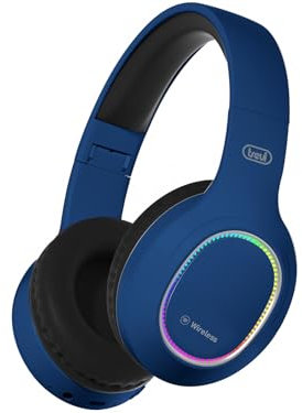 Trevi DJ 12E60 BT, Cuffie Wireless Stereo con Microfono Incorporato e Pulsante di Risposta alla Chiamata, Comode e Pieghevoli, Micro SD, AUX-IN, Batteria Ricaricabile, Autonomia 7-9 ore, Blu