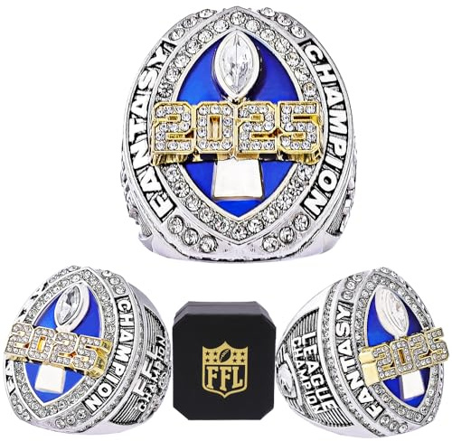2025 Fantasy Football Championship Ring und Koffer Fantasy Football Trophy League Gewinner, Größe 11, Metall, weißer Diamant, Größe 11, Metall, Weißer Diamant
