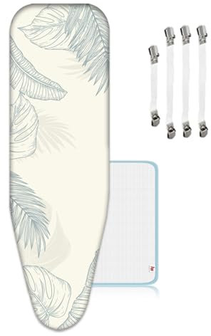 Housse de table à repasser 125 x 45 cm pour Centrale Vapeur, équipée de Tissu Isolant En Maill, Pinces Pour Planche à Repasser