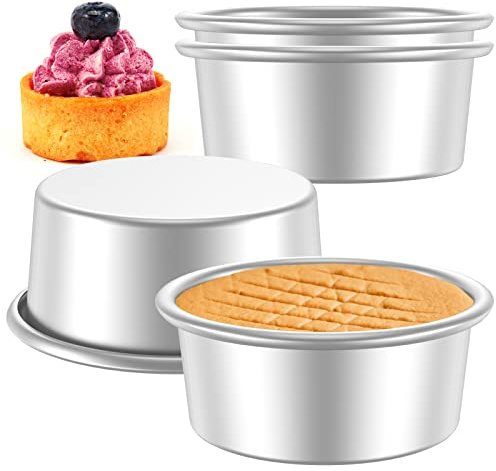 BOBASH 4 Inch Cake Tin Set of 4, Round Aluminium Cake Pans with One-Piece Seamless Design 5cm Deep Mini Baking Tins Leakproof Layer Cake Moulds for Cheesecake Birthday Cake Dishwasher Safe