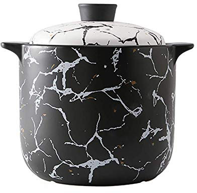 NBVOKLEAD Olla sopera de cerámica con patrón Redondo, Olla de Barro, Olla de Barro, Olla de cerámica Profunda con Tapa, Color Negro, 2,64 Cuartos